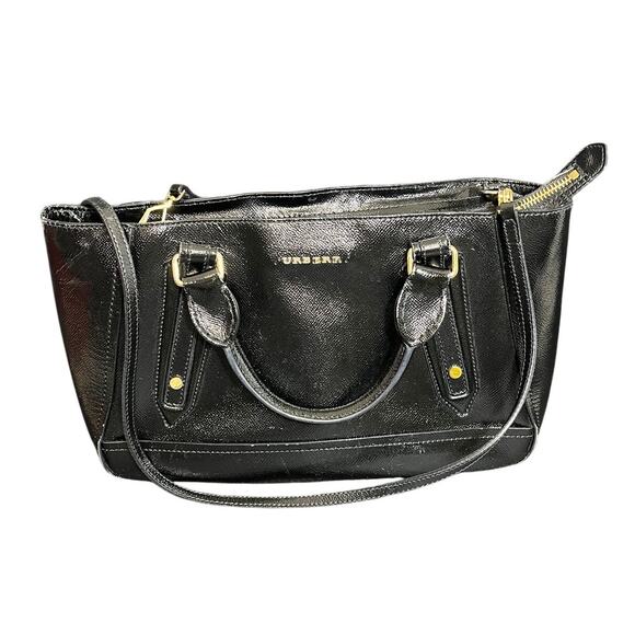 Burberry Patent Leather Somerford Tote Bag Black Purse Womens‎ - Picture 1 of 16